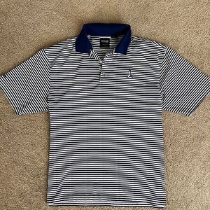 Ping Men's Polo Shirt - Blue and White Stripes